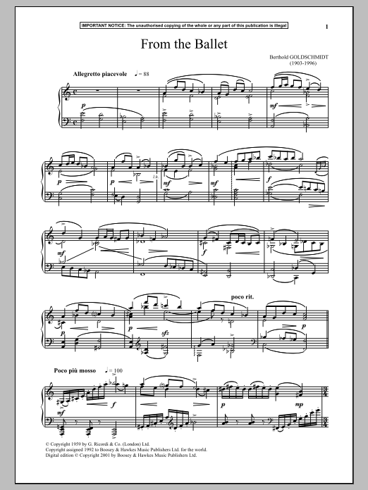 Learn to play Berthold Goldschmidt From The Ballet sheet music for Piano Solo in minutes. Price: 7.8900$ Berthold Goldschmidt From The Ballet sheet music notes and chords arranged for Piano Solo