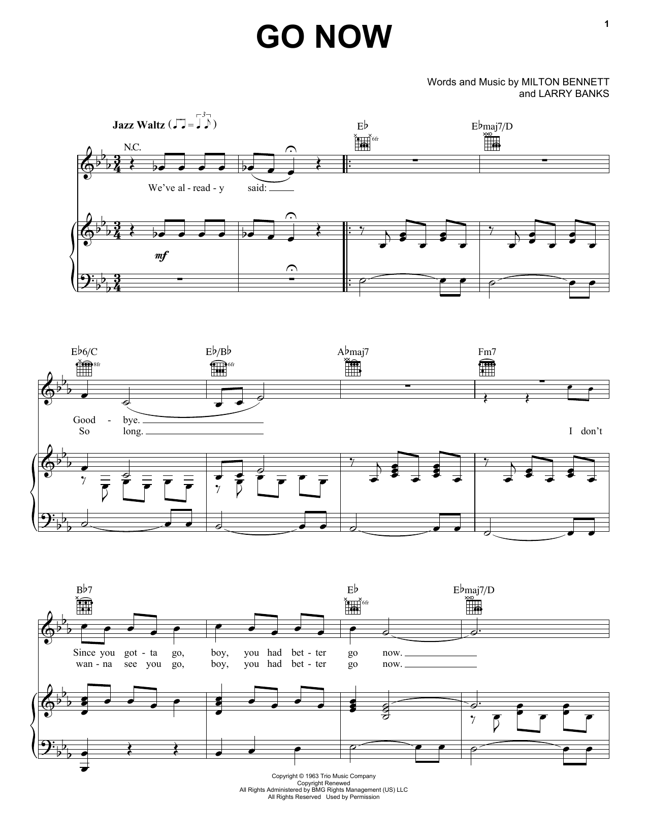 Learn to play Bessie Banks Go Now sheet music for Piano, Vocal & Guitar Chords (Right-Hand Melody) in minutes. Price: 7.8900$ Bessie Banks Go Now sheet music notes and chords arranged for Piano, Vocal & Guitar Chords (Right-Hand Melody)