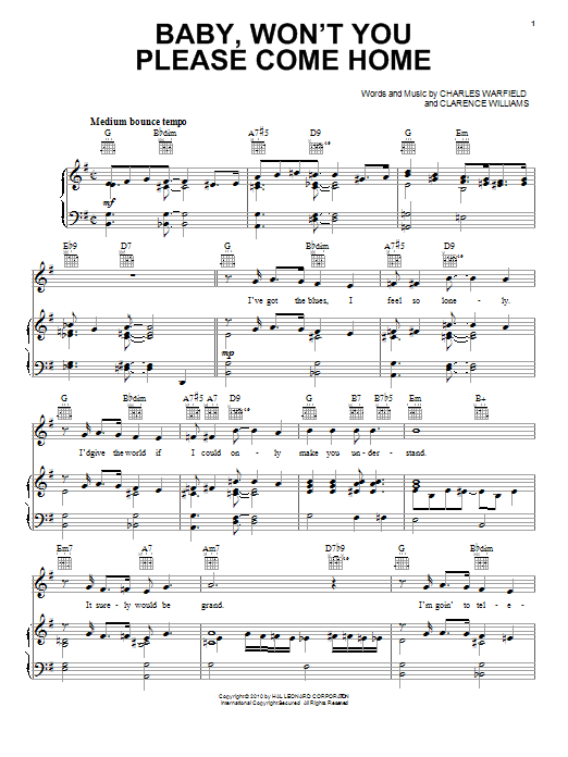 Bessie Smith Baby, Won't You Please Come Home sheet music notes and chords. Download Printable PDF.