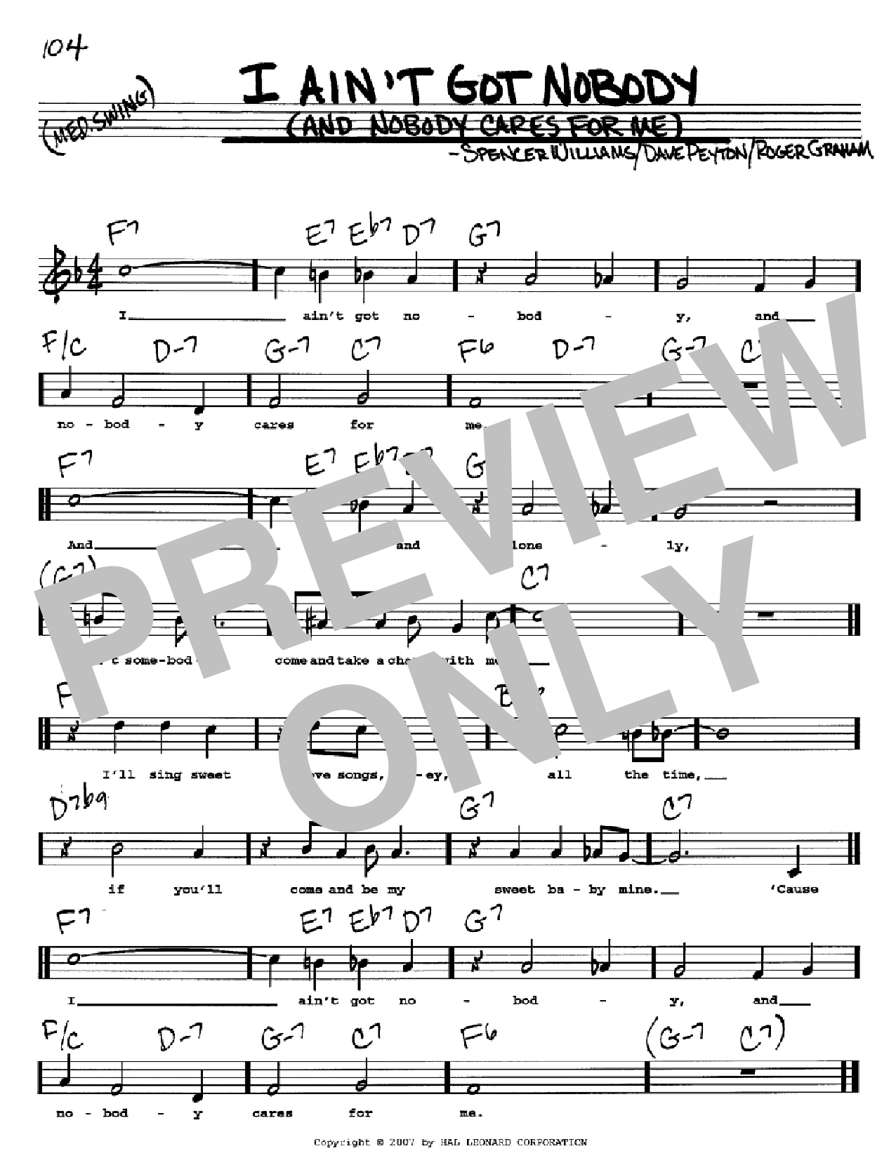 Bessie Smith I Ain't Got Nobody (And Nobody Cares For Me) sheet music notes and chords. Download Printable PDF.