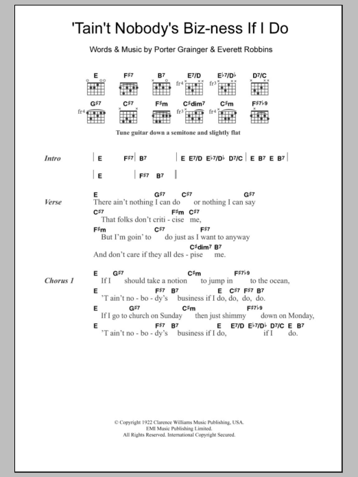 Bessie Smith Tain't Nobody's Biz-Ness If I Do sheet music notes and chords. Download Printable PDF.