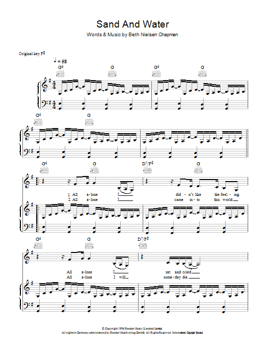 Beth Nielsen Chapman Sand And Water sheet music notes and chords. Download Printable PDF.