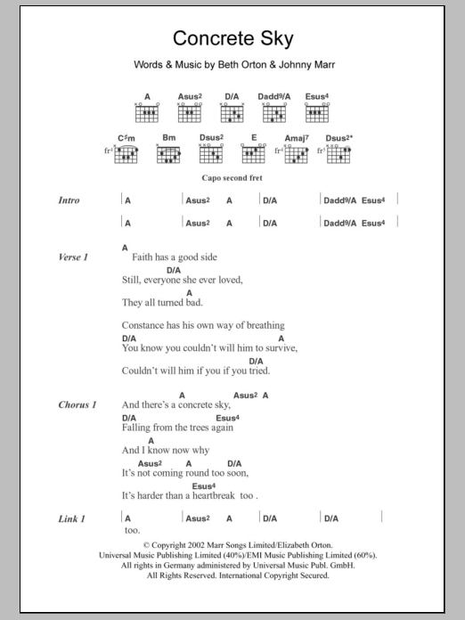 Beth Orton Concrete Sky sheet music notes and chords arranged for Guitar Chords/Lyrics