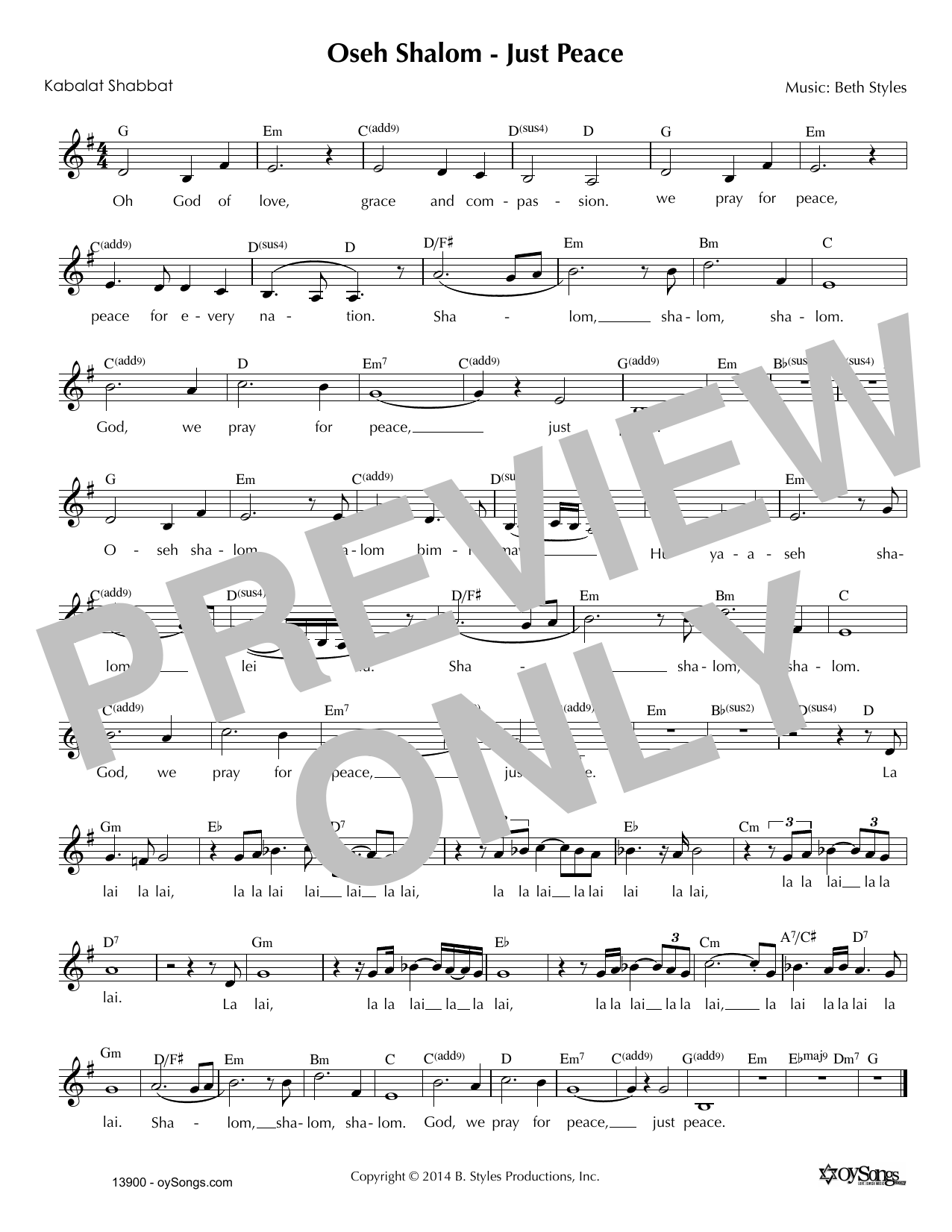 Beth Styles Oseh Shalom - Just Peace sheet music notes and chords. Download Printable PDF.