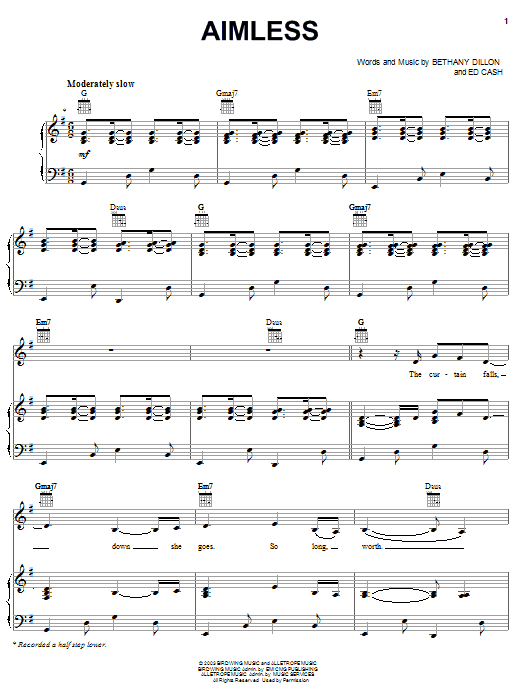 Learn to play Bethany Dillon Aimless sheet music for Piano, Vocal & Guitar Chords (Right-Hand Melody) in minutes. Price: 7.8900$ Bethany Dillon Aimless sheet music notes and chords arranged for Piano, Vocal & Guitar Chords (Right-Hand Melody)