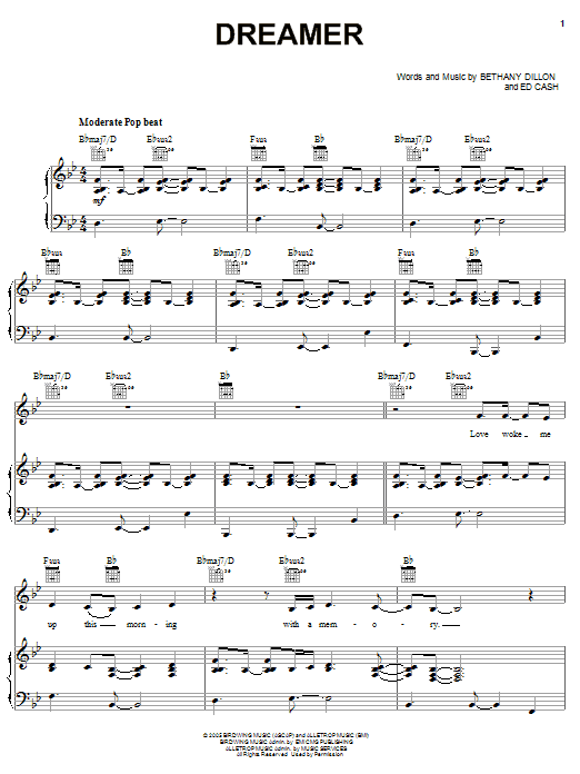 Learn to play Bethany Dillon Dreamer sheet music for Piano, Vocal & Guitar Chords (Right-Hand Melody) in minutes. Price: 7.8900$ Bethany Dillon Dreamer sheet music notes and chords arranged for Piano, Vocal & Guitar Chords (Right-Hand Melody)