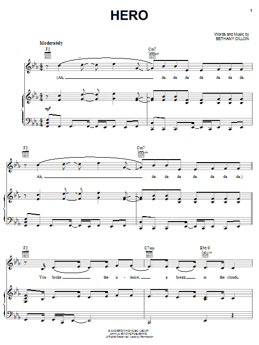 Learn to play Bethany Dillon Hero sheet music for Piano, Vocal & Guitar Chords (Right-Hand Melody) in minutes. Price: 7.8900$ Bethany Dillon Hero sheet music notes and chords arranged for Piano, Vocal & Guitar Chords (Right-Hand Melody)