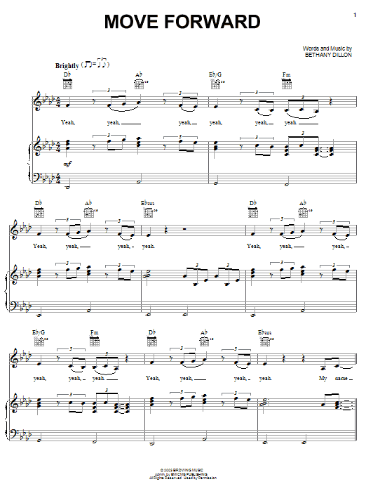 Learn to play Bethany Dillon Move Forward sheet music for Piano, Vocal & Guitar Chords (Right-Hand Melody) in minutes. Price: 7.8900$ Bethany Dillon Move Forward sheet music notes and chords arranged for Piano, Vocal & Guitar Chords (Right-Hand Melody)