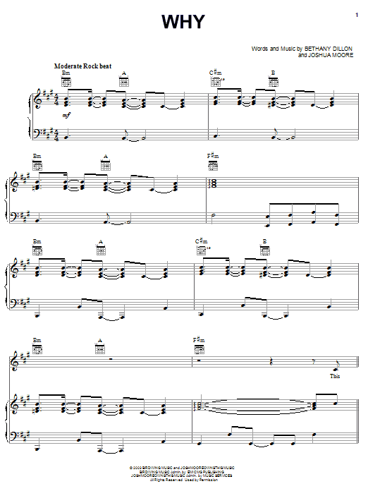 Learn to play Bethany Dillon Why sheet music for Piano, Vocal & Guitar Chords (Right-Hand Melody) in minutes. Price: 7.8900$ Bethany Dillon Why sheet music notes and chords arranged for Piano, Vocal & Guitar Chords (Right-Hand Melody)
