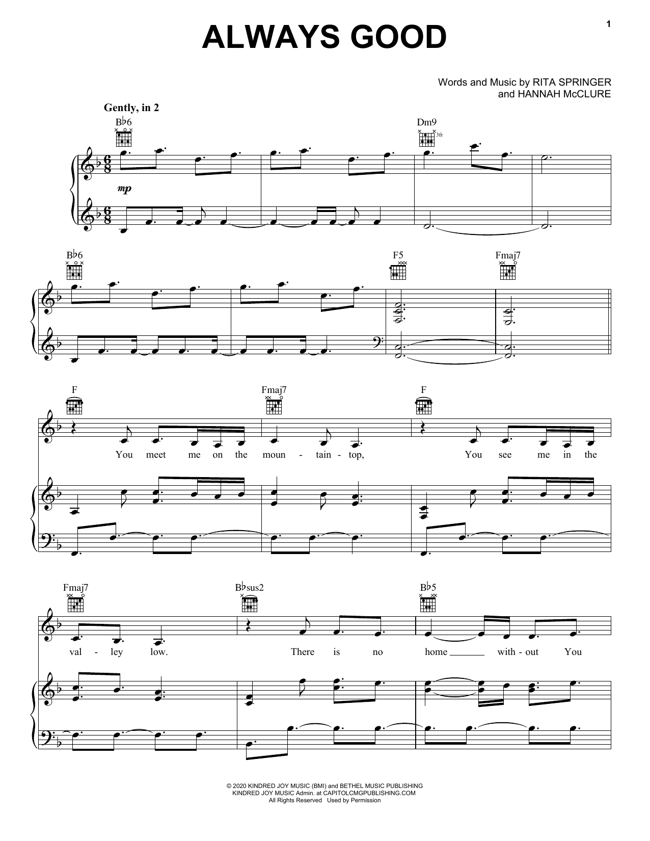 Bethel Music & Hannah McClure Always Good sheet music notes and chords. Download Printable PDF.