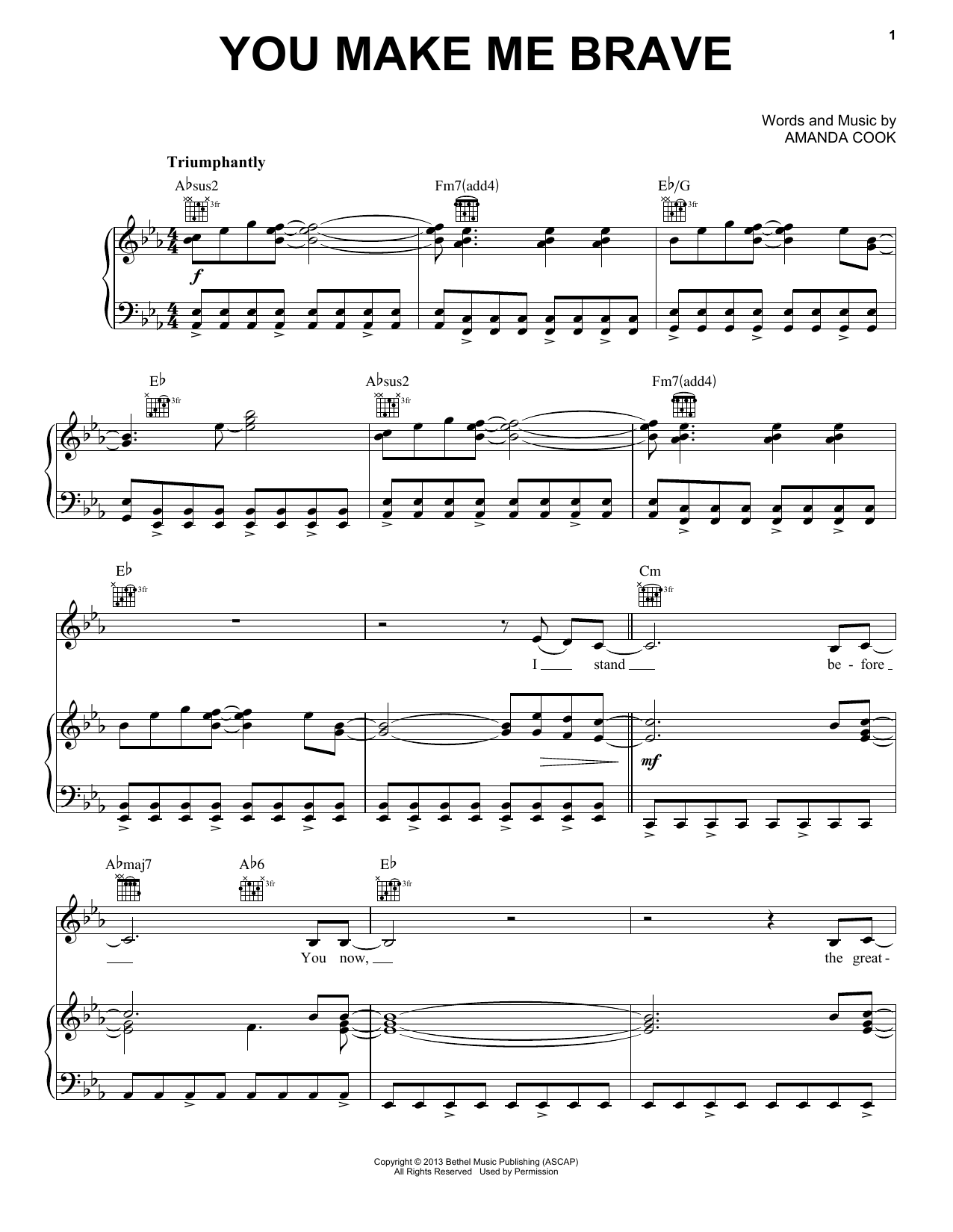 Bethel Music You Make Me Brave sheet music notes and chords arranged for Piano, Vocal & Guitar Chords (Right-Hand Melody)