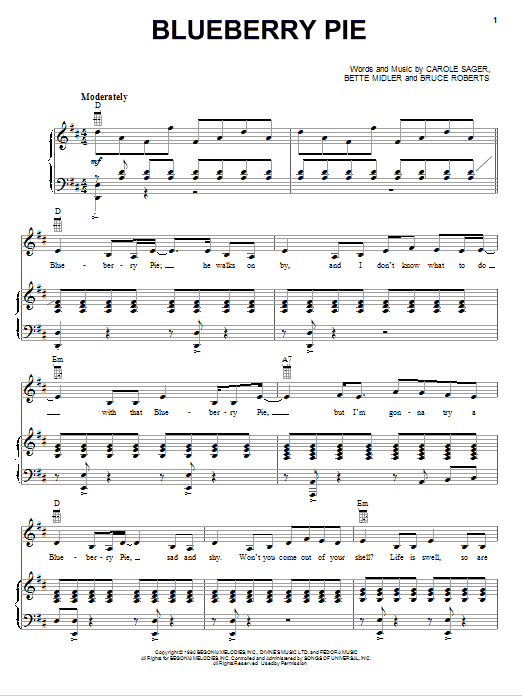 Bette Midler Blueberry Pie sheet music notes and chords. Download Printable PDF.