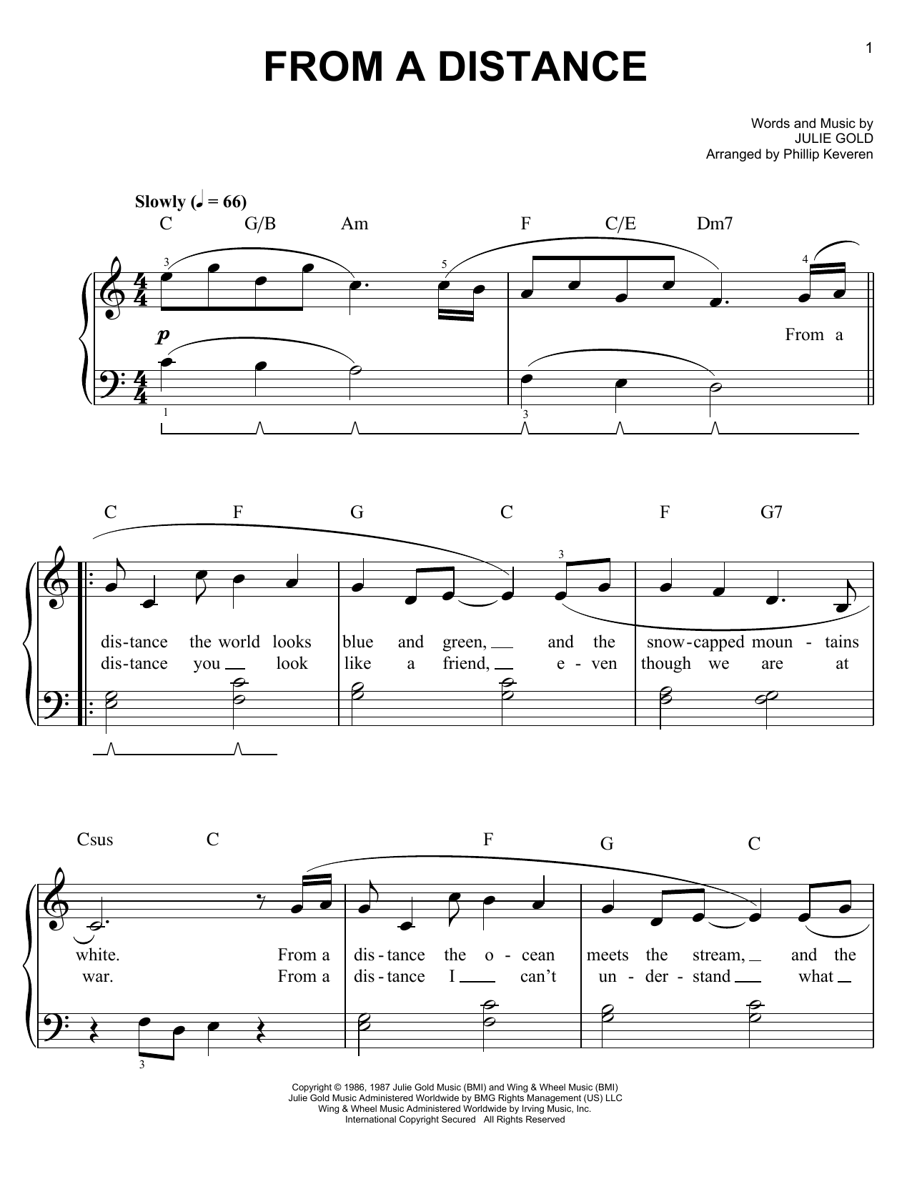 Bette Midler From A Distance (arr. Phillip Keveren) sheet music notes and chords. Download Printable PDF.