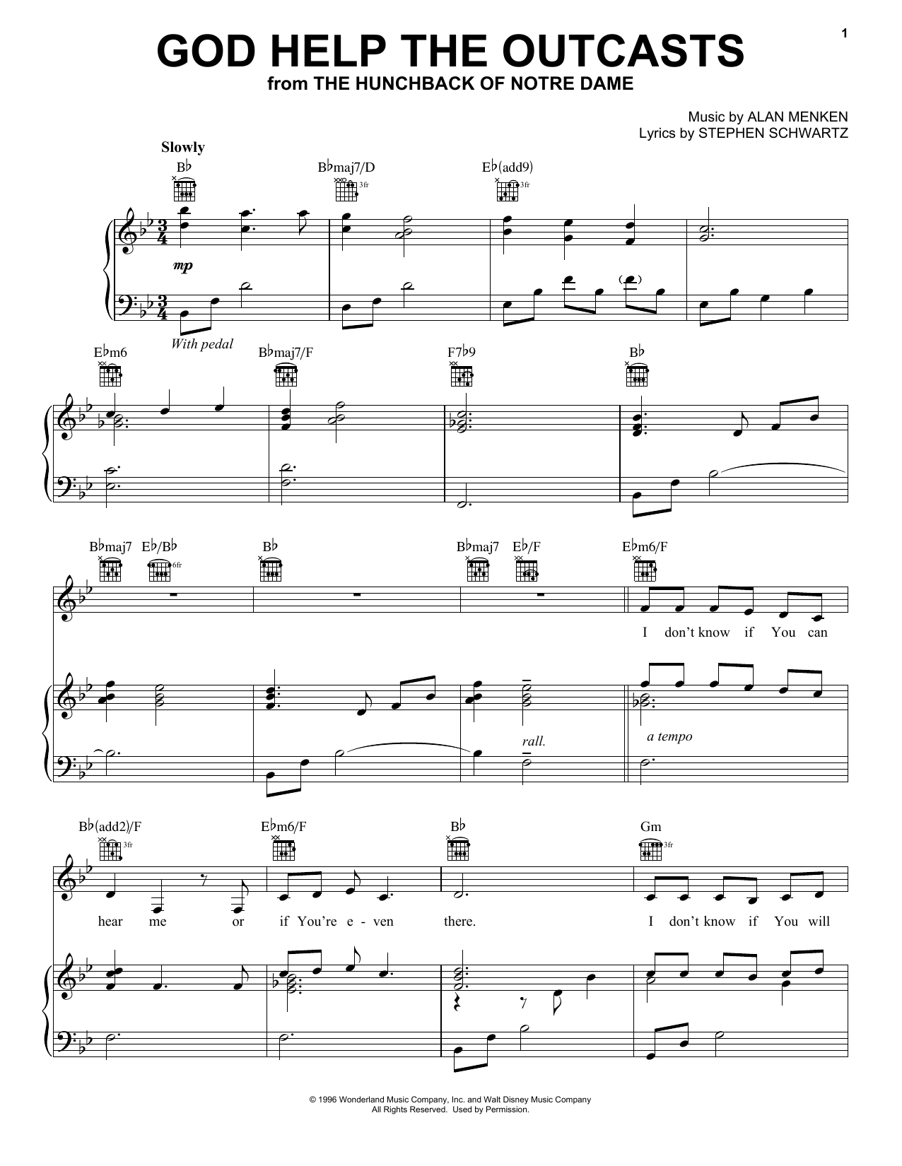 Alan Menken God Help The Outcasts (from The Hunchback Of Notre Dame) sheet music notes and chords. Download Printable PDF.