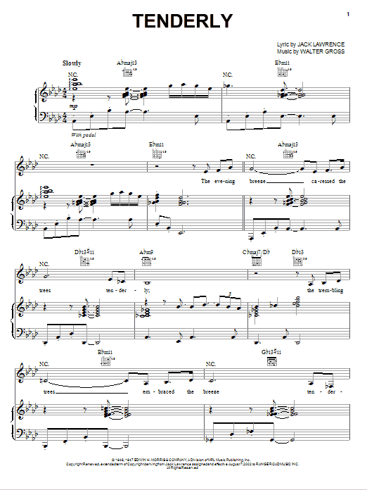 Learn to play Bette Midler Tenderly sheet music for Piano & Vocal in minutes. Price: 7.8900$ Bette Midler Tenderly sheet music notes and chords arranged for Piano & Vocal