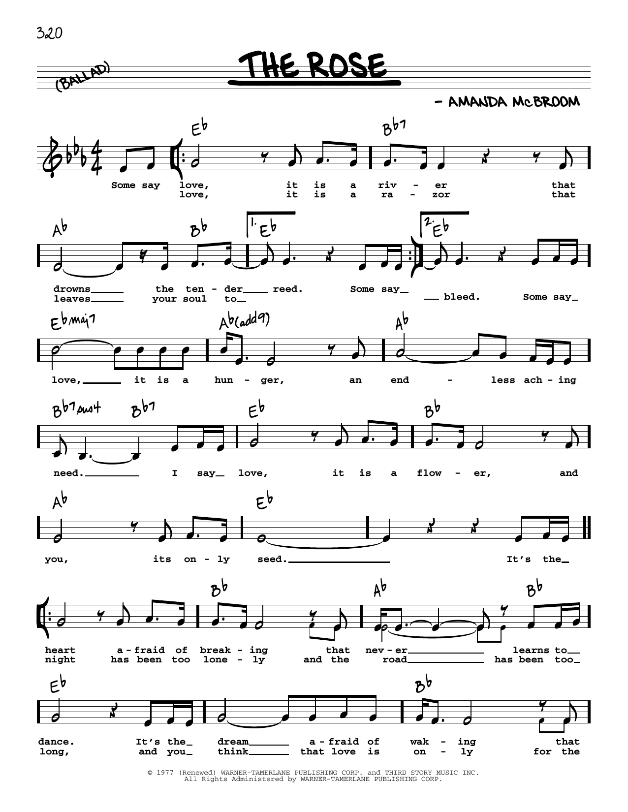 Bette Midler The Rose (Low Voice) sheet music notes and chords. Download Printable PDF.