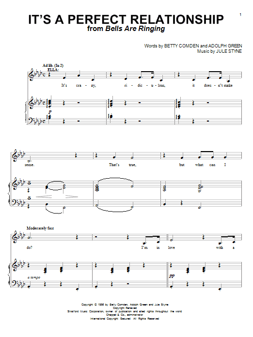 Betty Comden It's A Perfect Relationship sheet music notes and chords. Download Printable PDF.