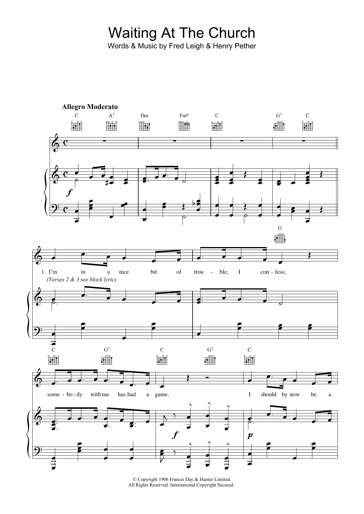 Fred Leigh & Henry Pether Waiting At The Church sheet music notes and chords arranged for Piano, Vocal & Guitar Chords