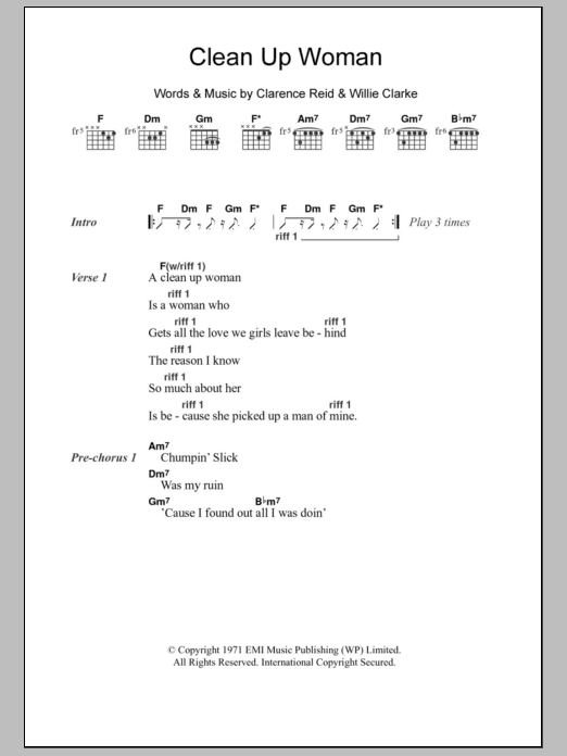 Betty Wright Clean Up Woman sheet music notes and chords. Download Printable PDF.