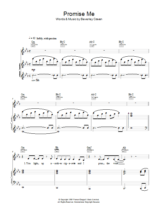 Beverley Craven Promise Me sheet music notes and chords. Download Printable PDF.