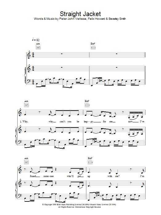 Learn to play Beverley Knight Straight Jacket sheet music for Piano, Vocal & Guitar Chords in minutes. Price: 7.8900$ Beverley Knight Straight Jacket sheet music notes and chords arranged for Piano, Vocal & Guitar Chords