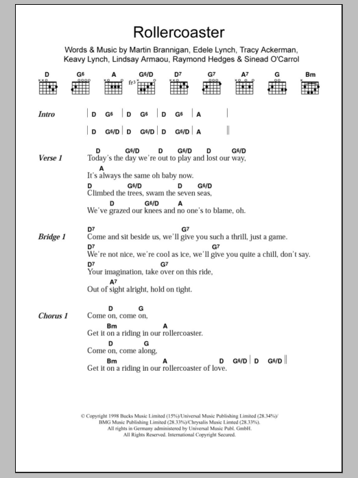 B*Witched Rollercoaster sheet music notes and chords. Download Printable PDF.