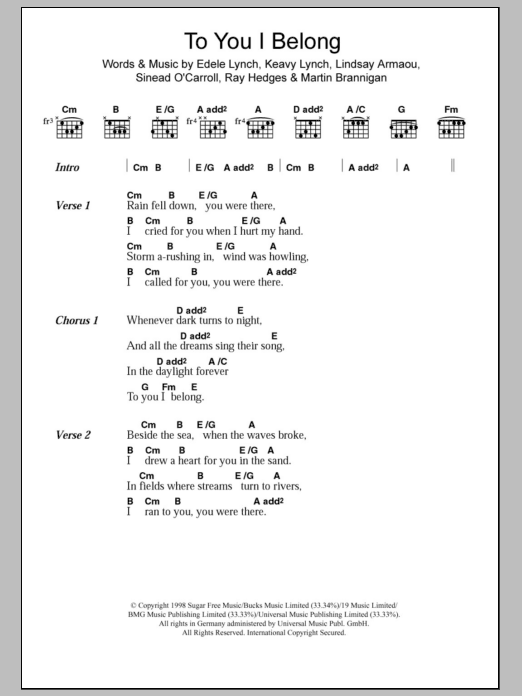 B*Witched To You I Belong sheet music notes and chords. Download Printable PDF.