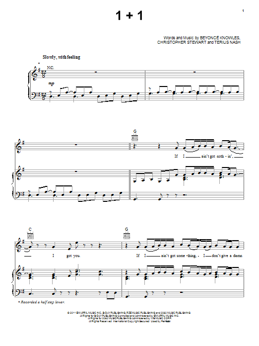 Beyoncé 1+1 sheet music notes and chords. Download Printable PDF.