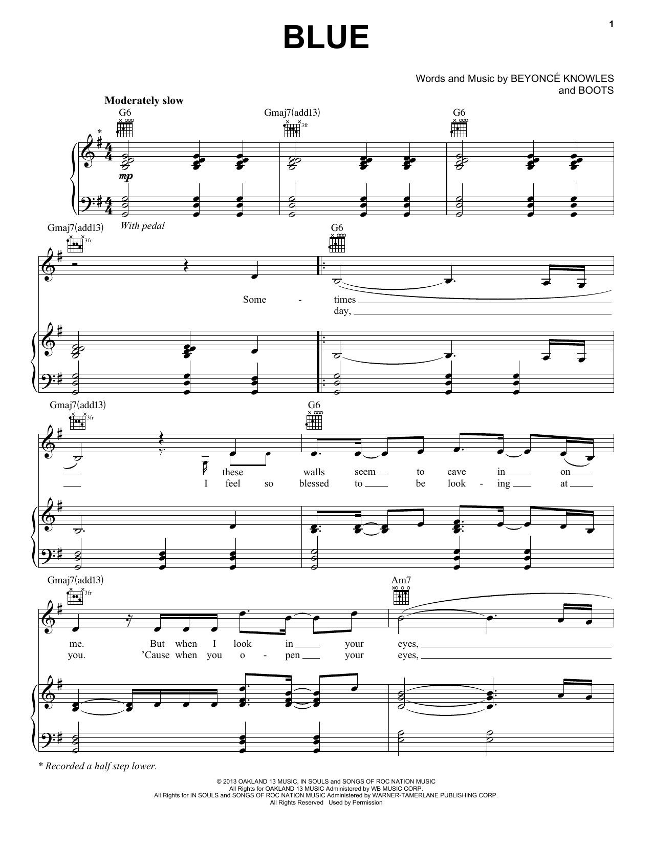 Beyoncé Blue sheet music notes and chords. Download Printable PDF.