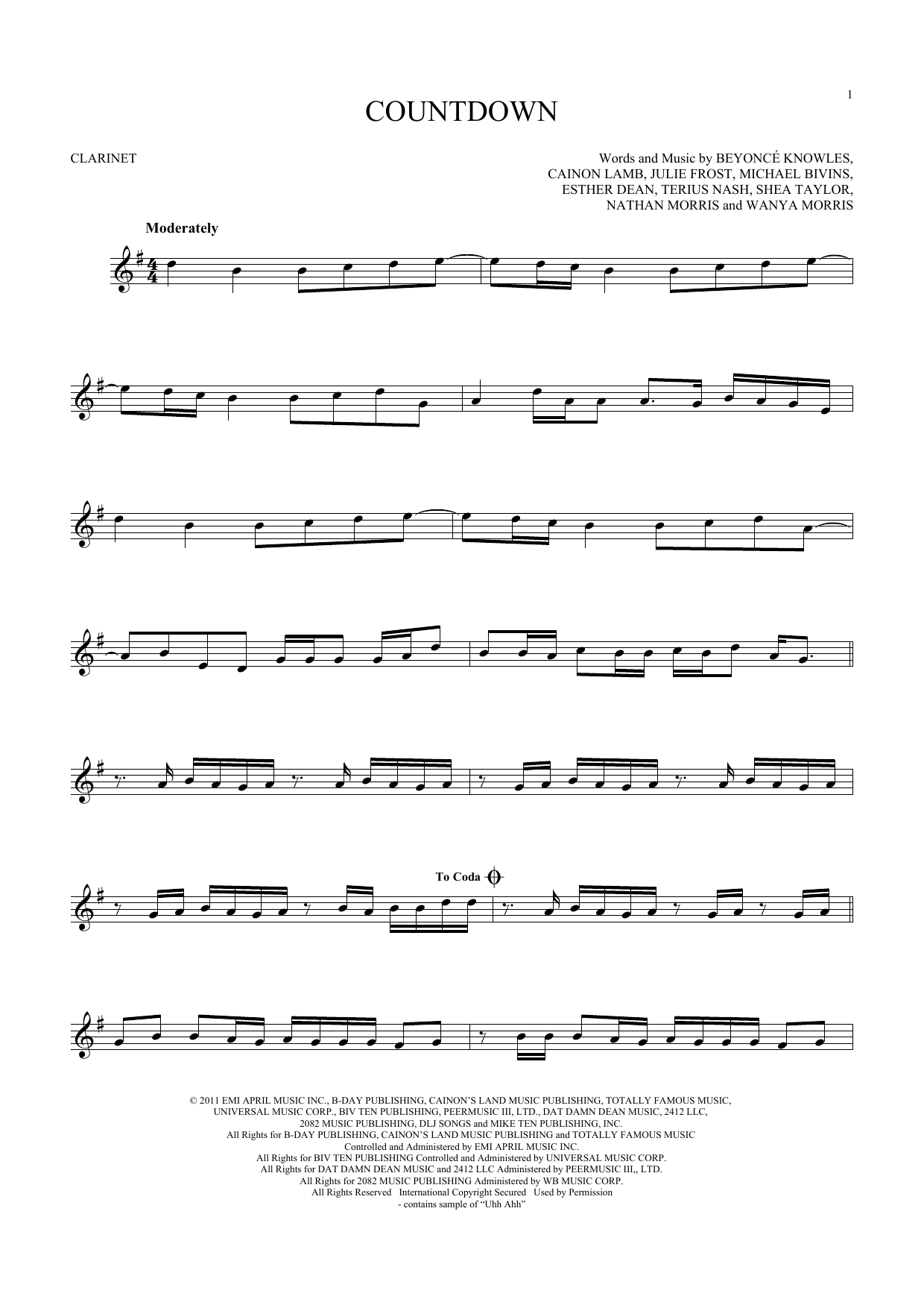 Beyonce Countdown sheet music notes and chords arranged for French Horn Solo