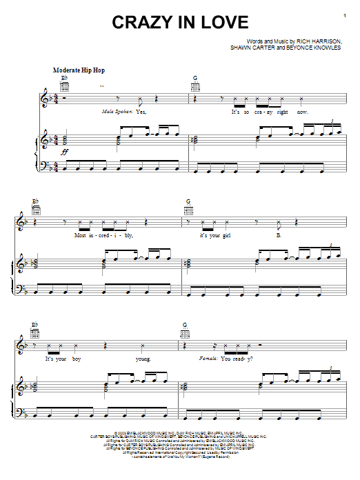 Beyoncé Crazy In Love sheet music notes and chords. Download Printable PDF.