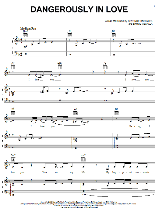 Beyoncé Dangerously In Love sheet music notes and chords. Download Printable PDF.