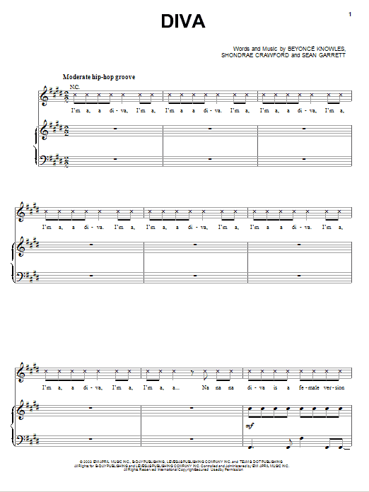 Beyoncé Diva sheet music notes and chords. Download Printable PDF.