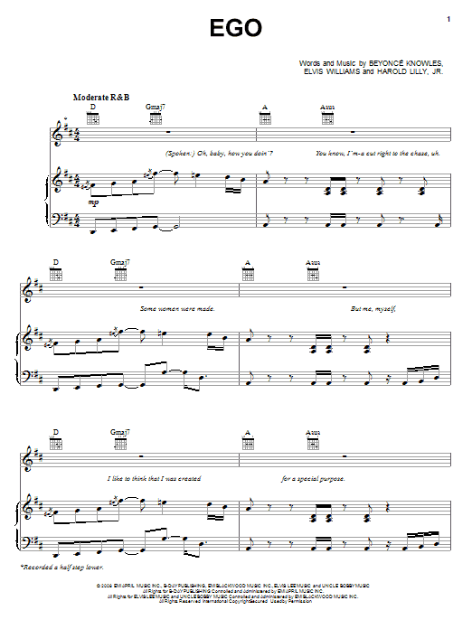 Beyoncé Ego sheet music notes and chords. Download Printable PDF.