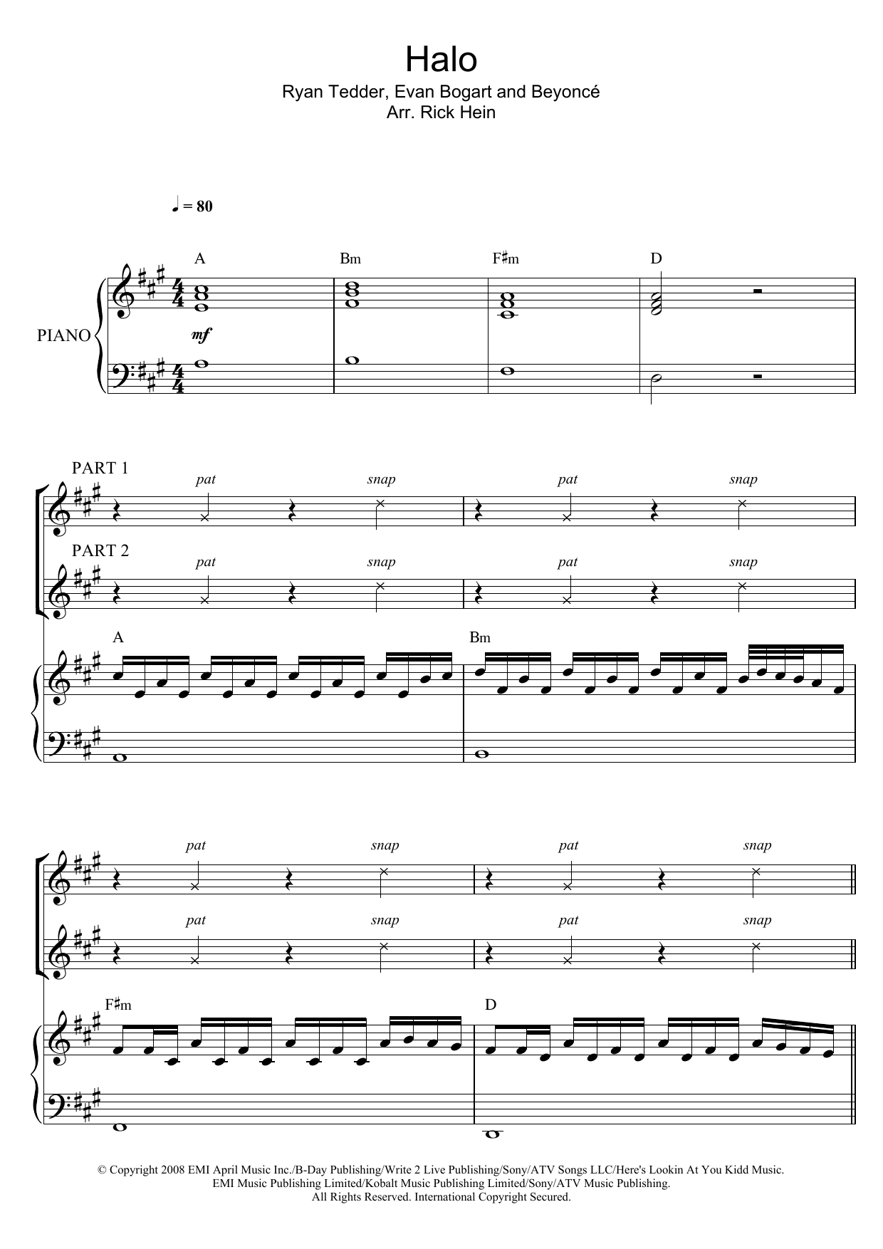 Beyoncé Halo (arr. Rick Hein) sheet music notes and chords. Download Printable PDF.