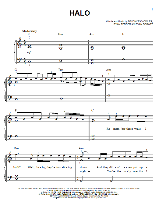 Beyoncé Halo sheet music notes and chords. Download Printable PDF.