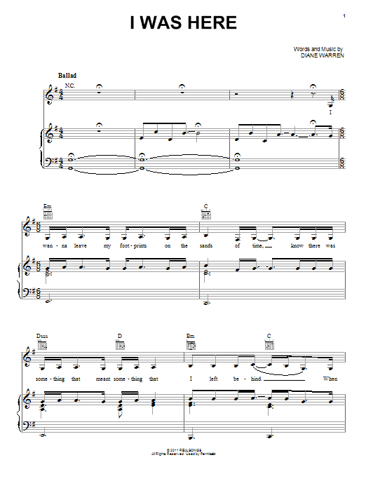 Beyoncé I Was Here sheet music notes and chords arranged for Piano, Vocal & Guitar Chords (Right-Hand Melody)