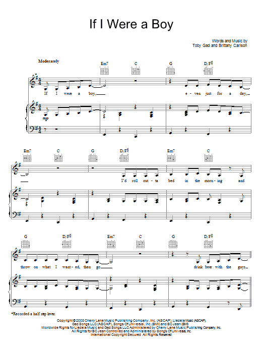 Beyonce If I Were A Boy sheet music notes and chords. Download Printable PDF.