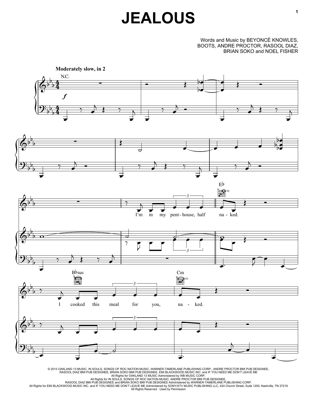Learn to play Beyoncé Jealous sheet music for Piano, Vocal & Guitar Chords (Right-Hand Melody) in minutes. Price: 7.8900$ Beyoncé Jealous sheet music notes and chords arranged for Piano, Vocal & Guitar Chords (Right-Hand Melody)