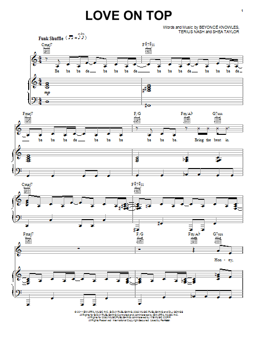 Beyoncé Love On Top sheet music notes and chords. Download Printable PDF.