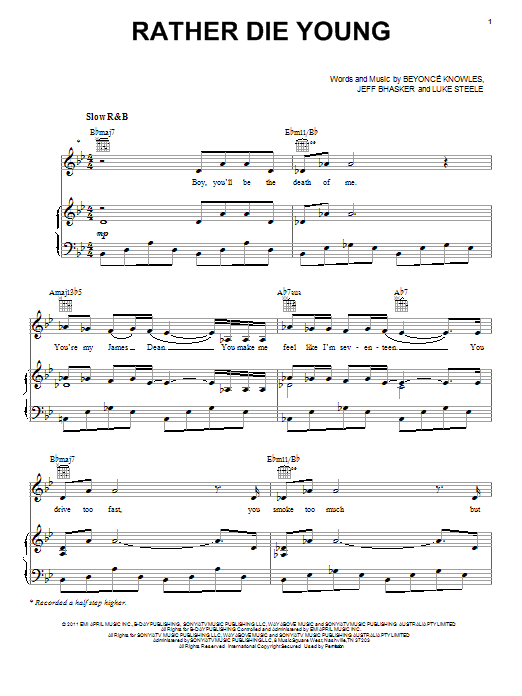 Beyoncé Rather Die Young sheet music notes and chords. Download Printable PDF.