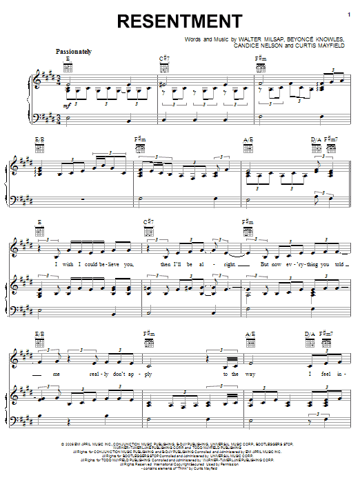 Beyoncé Resentment sheet music notes and chords. Download Printable PDF.