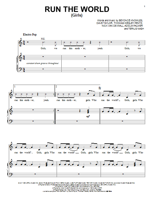 Beyoncé Run The World (Girls) sheet music notes and chords. Download Printable PDF.