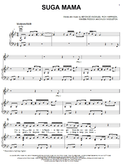 Beyoncé Suga Mama sheet music notes and chords. Download Printable PDF.