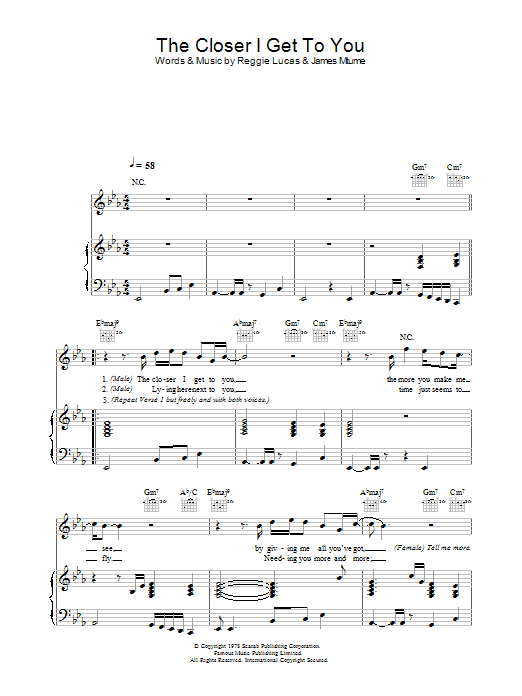 Beyoncé The Closer I Get To You (feat. Luther Vandross) sheet music notes and chords. Download Printable PDF.