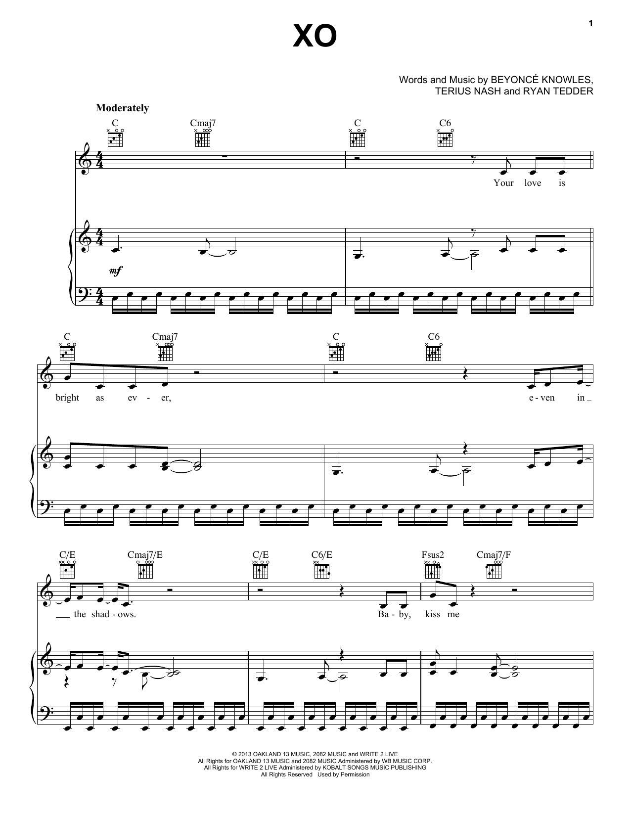 Beyoncé XO sheet music notes and chords. Download Printable PDF.