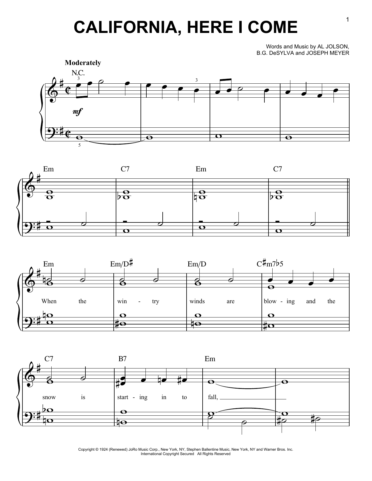 B.G. DeSylva California, Here I Come sheet music notes and chords. Download Printable PDF.