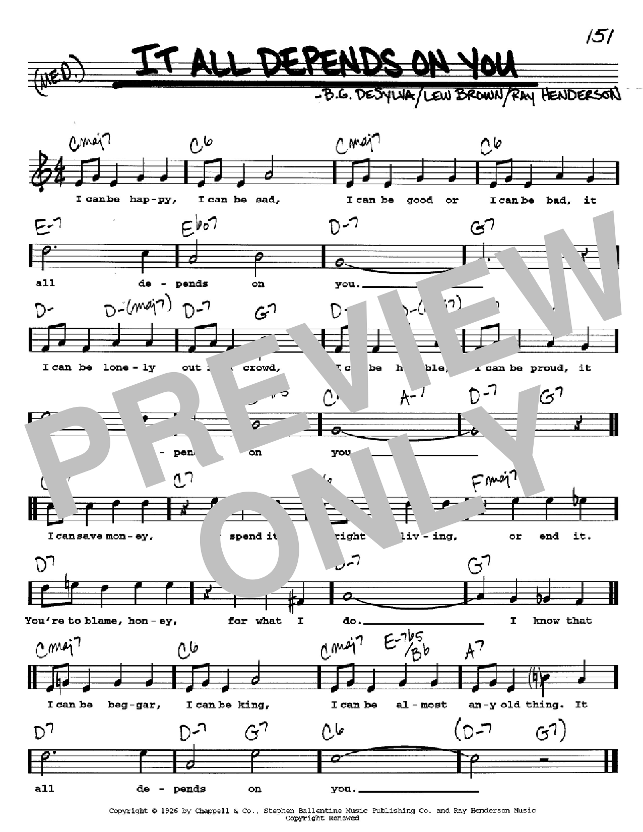 B.G. DeSylva It All Depends On You sheet music notes and chords arranged for Real Book – Melody, Lyrics & Chords