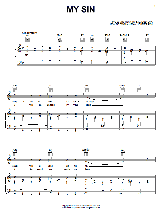 Learn to play B.G. DeSylva My Sin sheet music for Real Book – Melody, Lyrics & Chords in minutes. Price: 5.9900$ B.G. DeSylva My Sin sheet music notes and chords arranged for Real Book – Melody, Lyrics & Chords