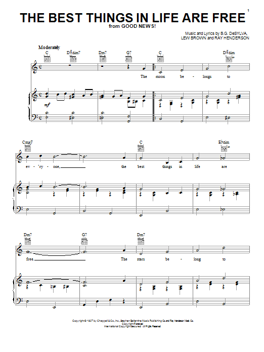 Buddy DeSylva The Best Things In Life Are Free sheet music notes and chords. Download Printable PDF.